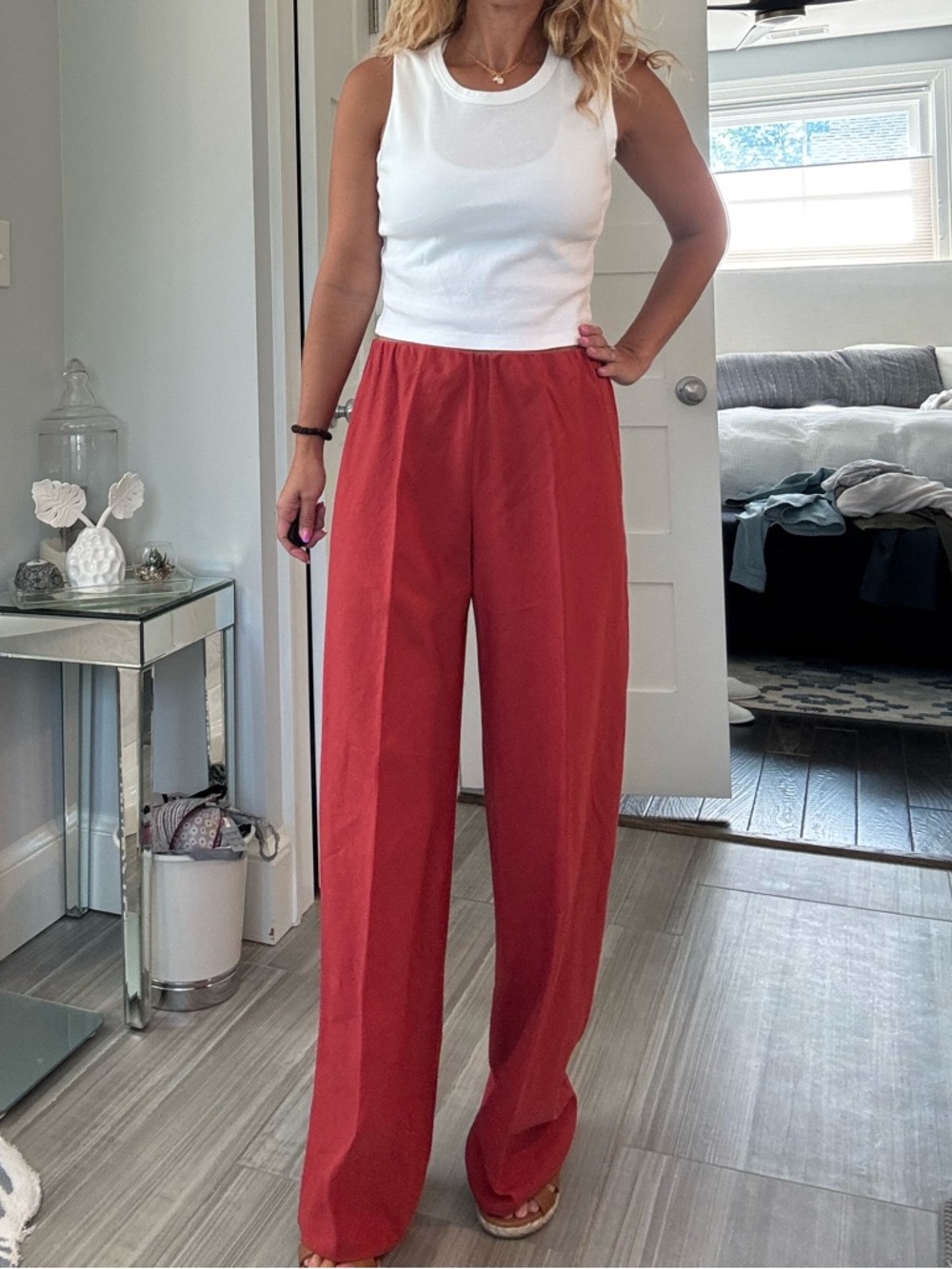 Vince Wide Leg Linen Blend Pull-On Pants NWT | Coral Red | Size Medium